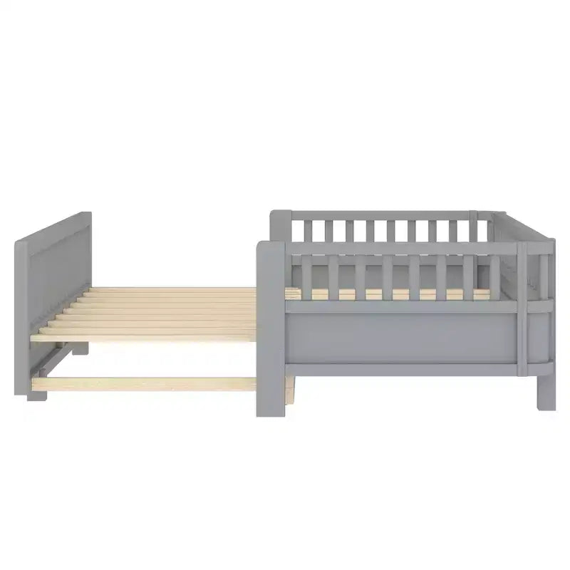Convertible Twin to Double Solid Wood Platform Bed with Guardrails, for Kids and Teens