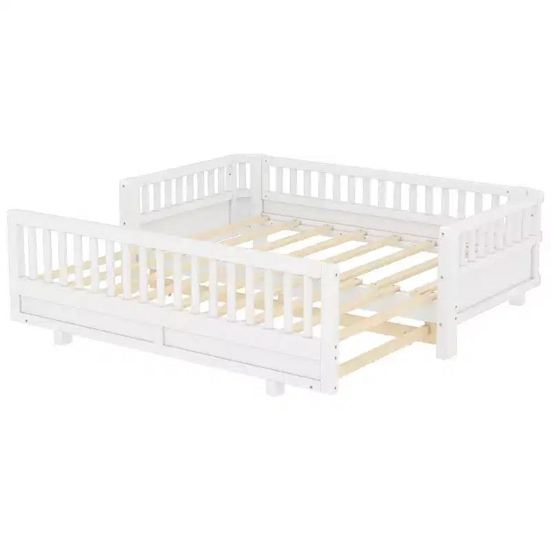 Convertible Twin to Double Solid Wood Platform Bed with Guardrails, for Kids and Teens