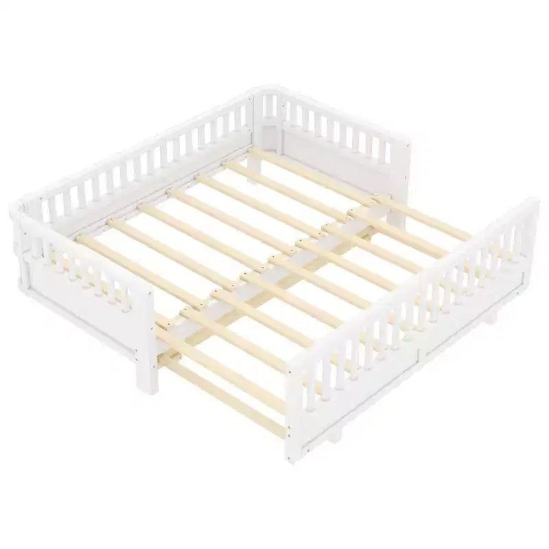 Convertible Twin to Double Solid Wood Platform Bed with Guardrails, for Kids and Teens
