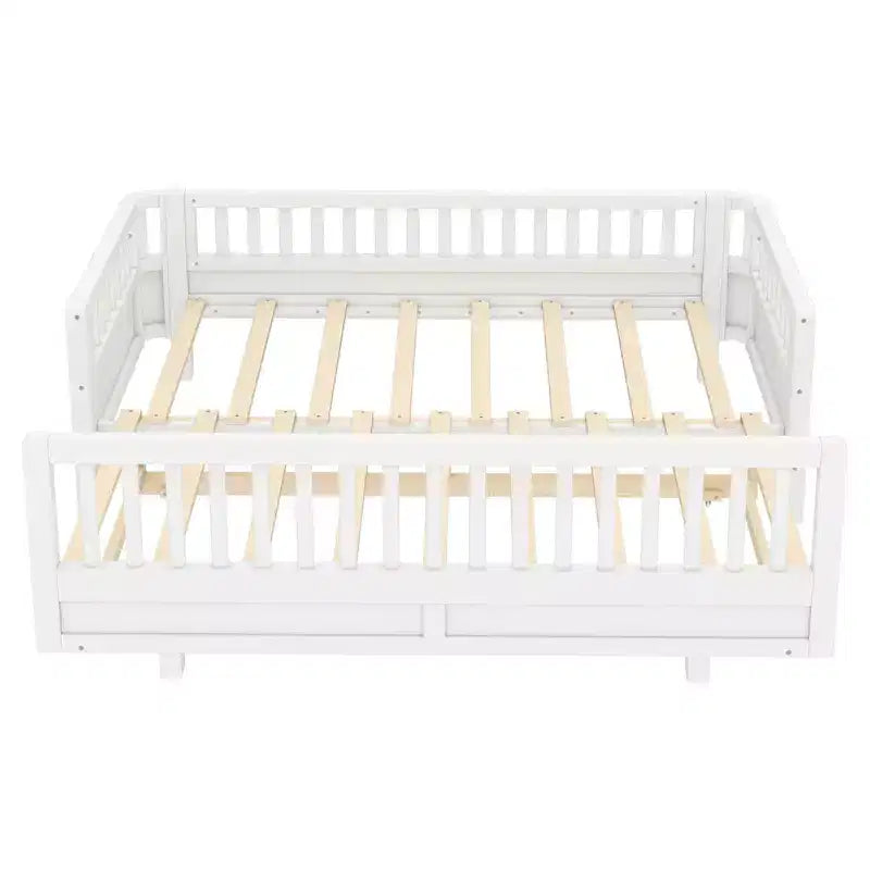 Convertible Twin to Double Solid Wood Platform Bed with Guardrails, for Kids and Teens