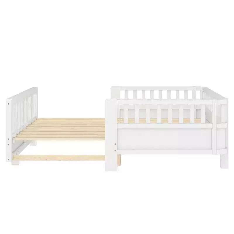 Convertible Twin to Double Solid Wood Platform Bed with Guardrails, for Kids and Teens