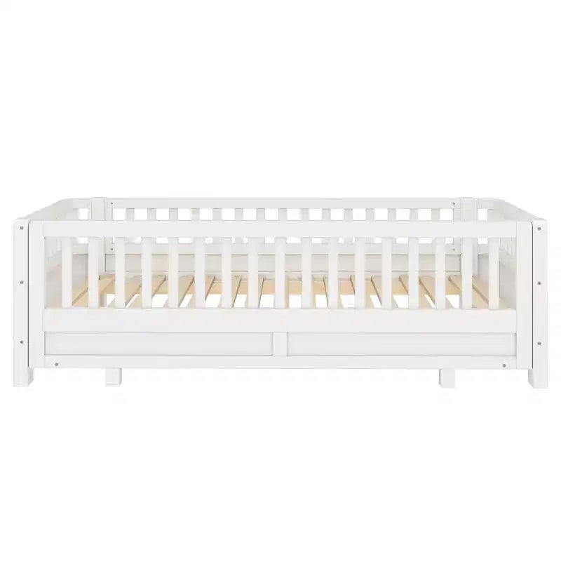 Convertible Twin to Double Solid Wood Platform Bed with Guardrails, for Kids and Teens