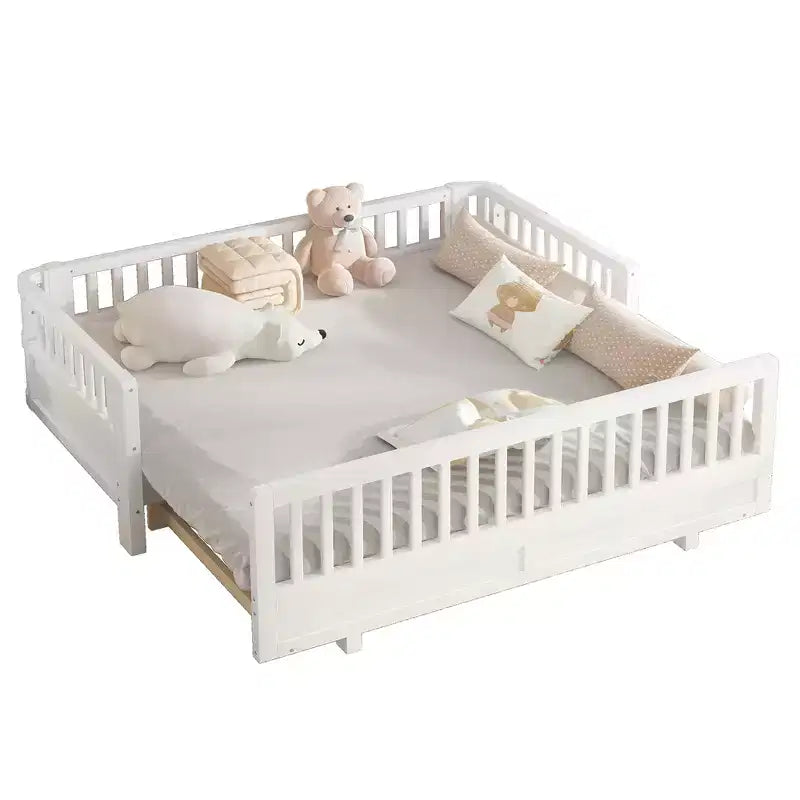 Convertible Twin to Double Solid Wood Platform Bed with Guardrails, for Kids and Teens