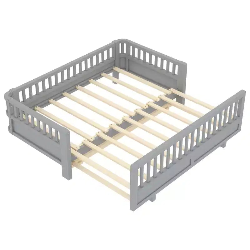 Convertible Twin to Double Solid Wood Platform Bed with Guardrails, for Kids and Teens