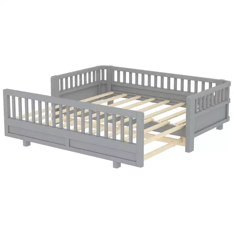 Convertible Twin to Double Solid Wood Platform Bed with Guardrails, for Kids and Teens