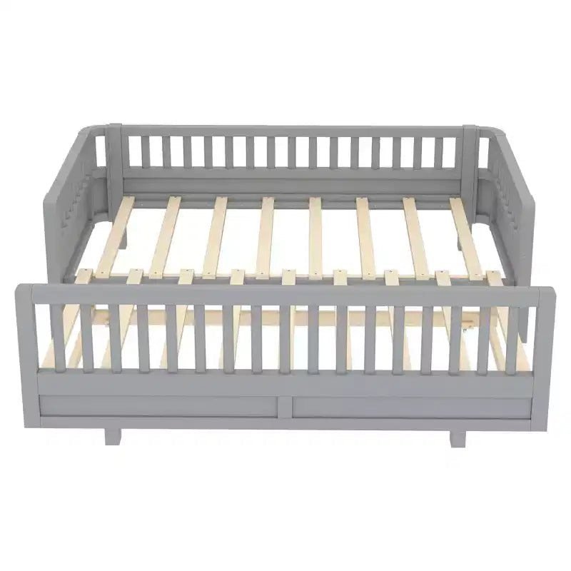 Convertible Twin to Double Solid Wood Platform Bed with Guardrails, for Kids and Teens