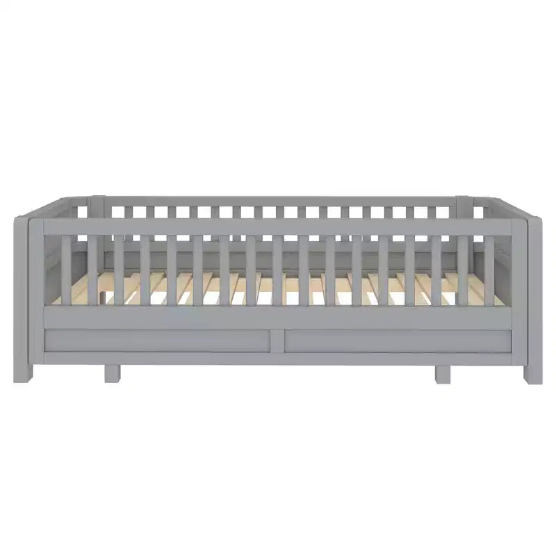 Convertible Twin to Double Solid Wood Platform Bed with Guardrails, for Kids and Teens