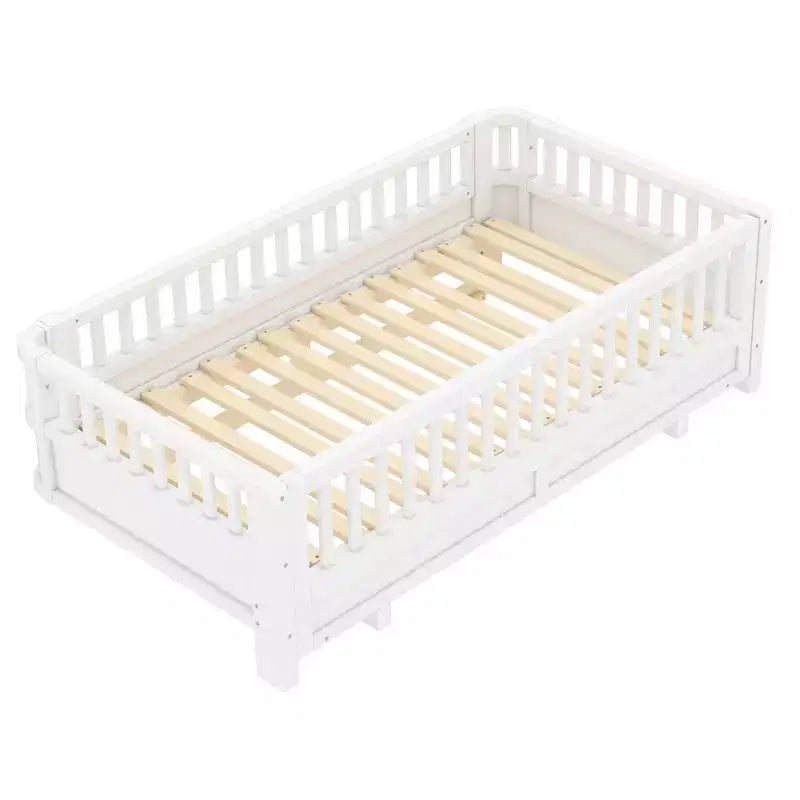 Convertible Twin to Double Solid Wood Platform Bed with Guardrails, for Kids and Teens