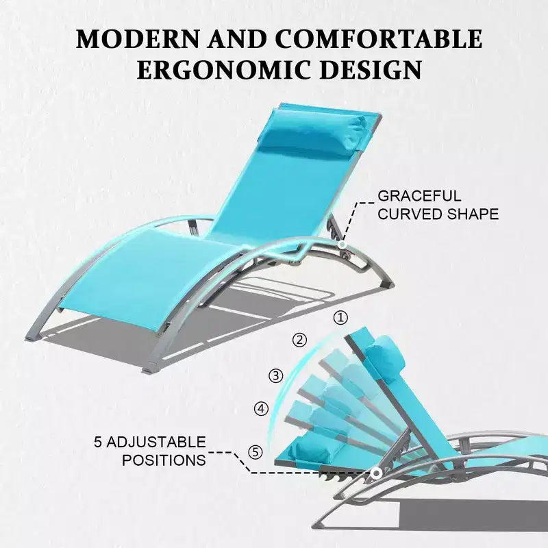 Pool Lounge Chairs Set of 2-Outdoor Adjustable Chaise