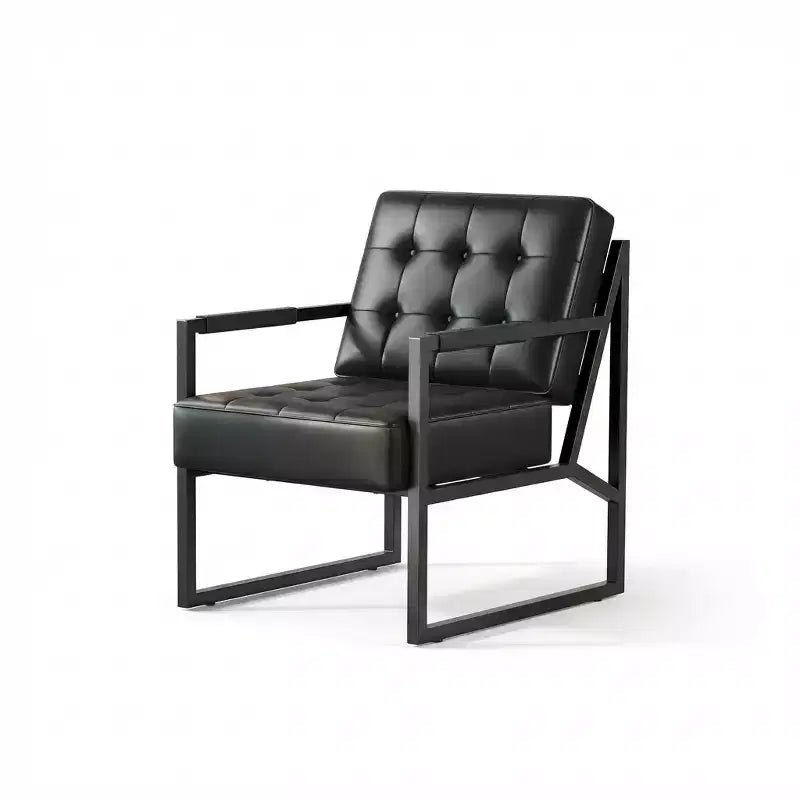 Mid-Century Faux Leather Accent Armchair with Metal Legs, Ergonomic Cushioned Seat, Black