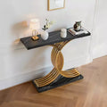 39-Inch Narrow Console Sofa Table with Gold Metal Base, Black and Gold