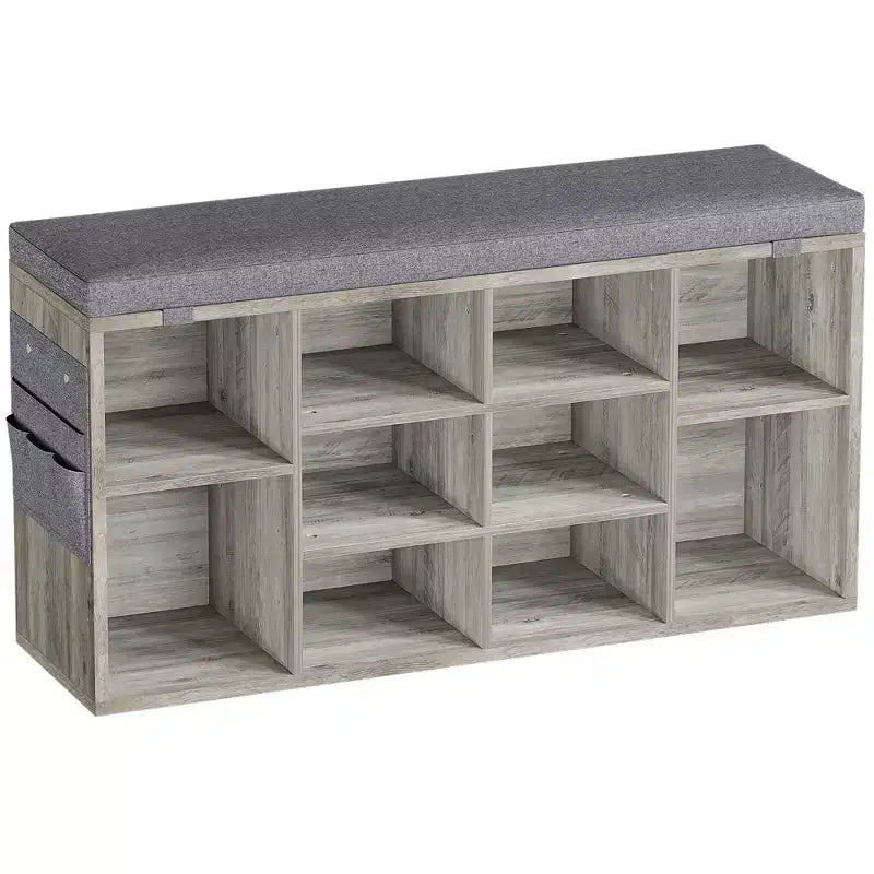 Entryway Shoe Storage Bench with Cushioned Seat and 10 Cubbies, 3-Tier Adjustable Rack