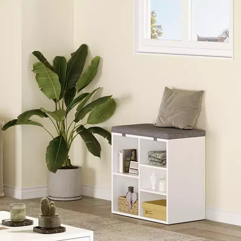 Entryway Shoe Storage Bench with Cushioned Seat and 10 Cubbies, 3-Tier Adjustable Rack