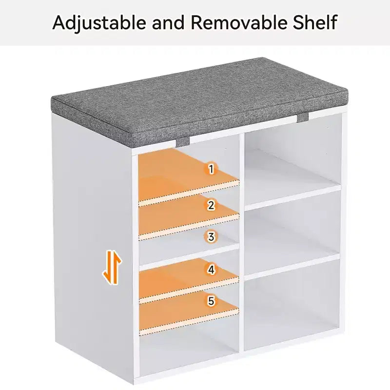 Entryway Shoe Storage Bench with Cushioned Seat and 10 Cubbies, 3-Tier Adjustable Rack
