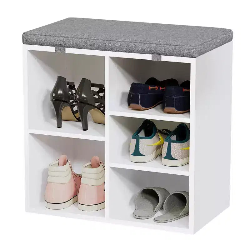 Entryway Shoe Storage Bench with Cushioned Seat and 10 Cubbies, 3-Tier Adjustable Rack
