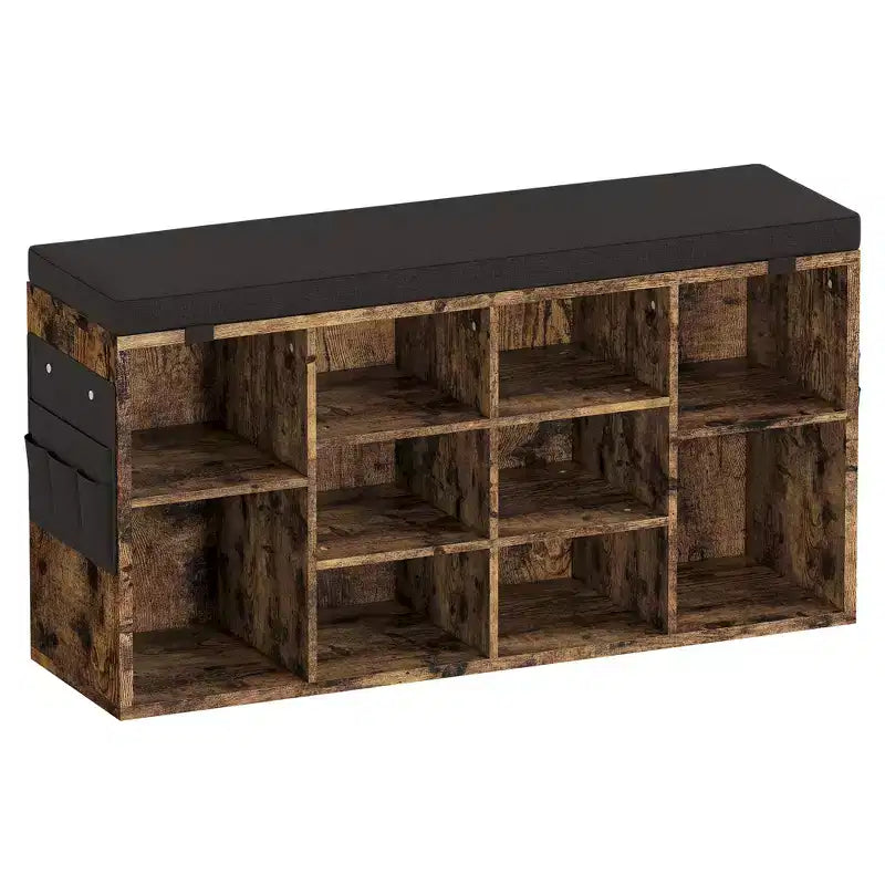 Entryway Shoe Storage Bench with Cushioned Seat and 10 Cubbies, 3-Tier Adjustable Rack