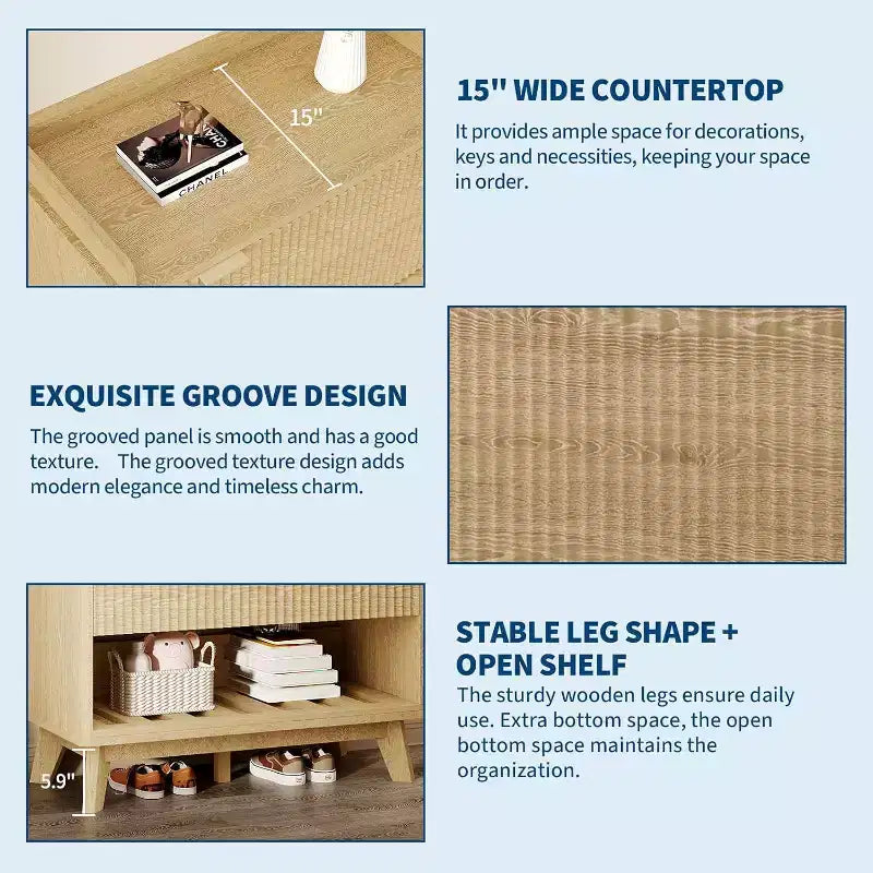 48-Inch Narrow Fluted Shoe Cabinet with 2 Flip-Up Drawers, Adjustable Shelves and Open Bottom Shelf
