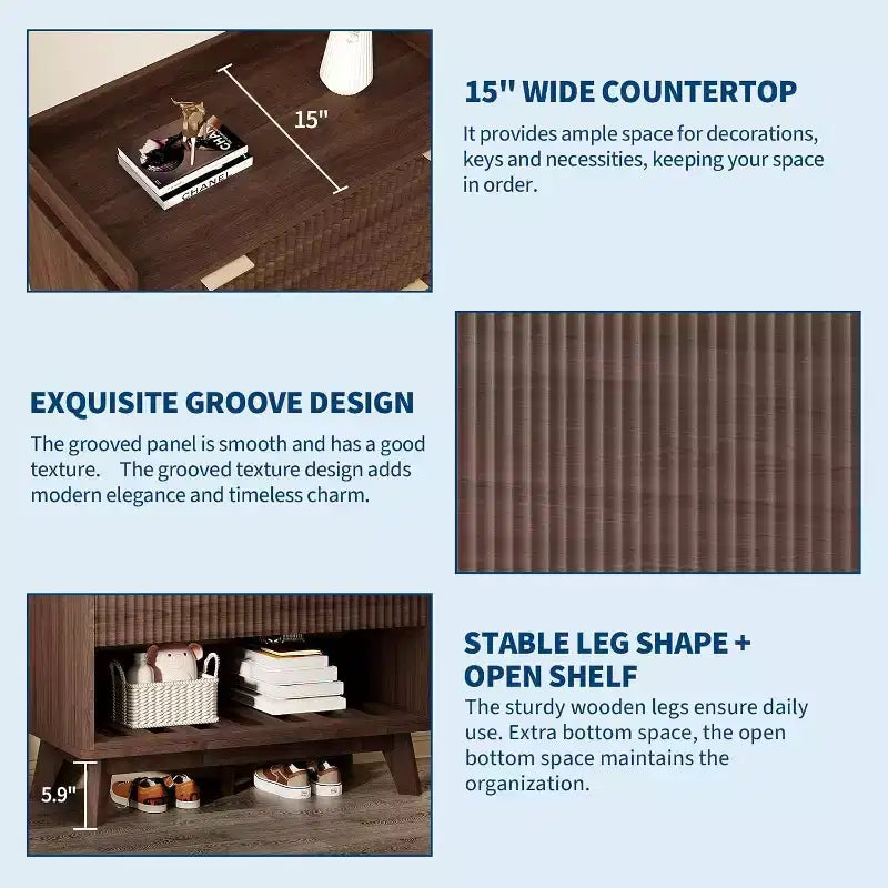 48-Inch Narrow Fluted Shoe Cabinet with 2 Flip-Up Drawers, Adjustable Shelves and Open Bottom Shelf