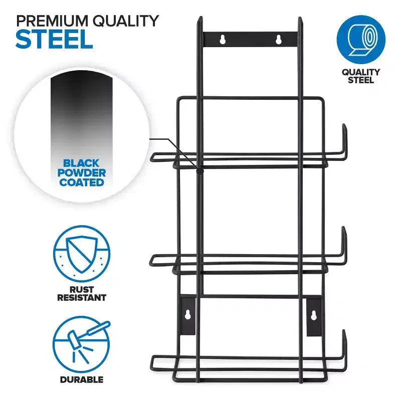 Black Metal Triple Glove Box Dispenser Wall Mount for Kitchen, Lab and Office