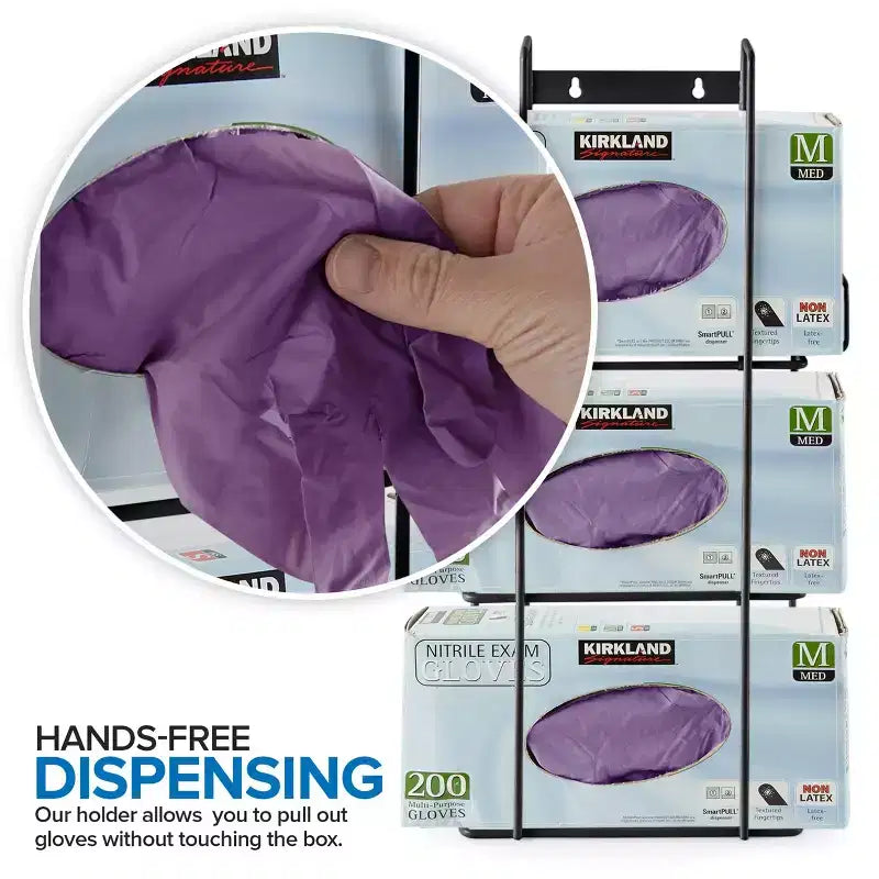 Black Metal Triple Glove Box Dispenser Wall Mount for Kitchen, Lab and Office