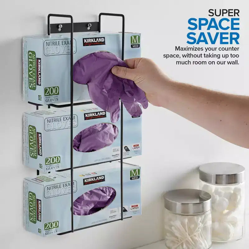 Black Metal Triple Glove Box Dispenser Wall Mount for Kitchen, Lab and Office