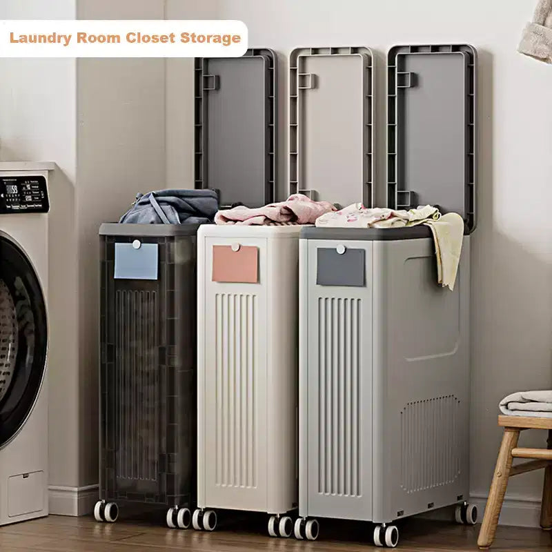 Rolling Laundry Hamper with Lid and Wheels, Collapsible Clothes Basket for Bedroom and Bathroom