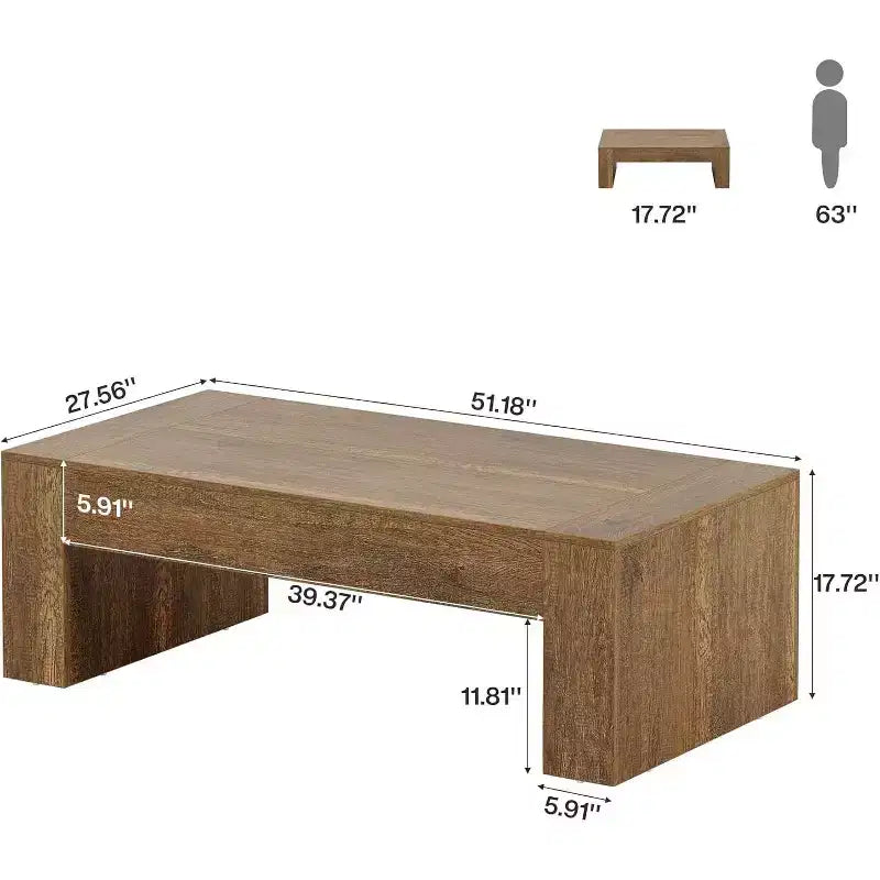 51-Inch Farmhouse Rectangular Coffee Table with Sturdy Pedestal Base, Brown
