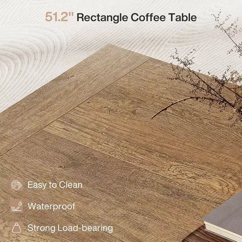 51-Inch Farmhouse Rectangular Coffee Table with Sturdy Pedestal Base, Brown