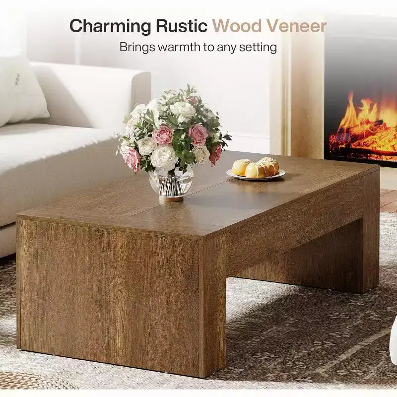 51-Inch Farmhouse Rectangular Coffee Table with Sturdy Pedestal Base, Brown