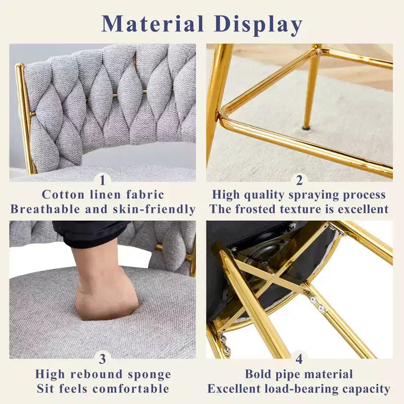 Set of 2 Swivel Bar Stools with Electroplated Metal Frame and Breathable Cotton Linen Cushion