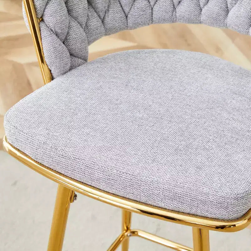 Set of 2 Swivel Bar Stools with Electroplated Metal Frame and Breathable Cotton Linen Cushion