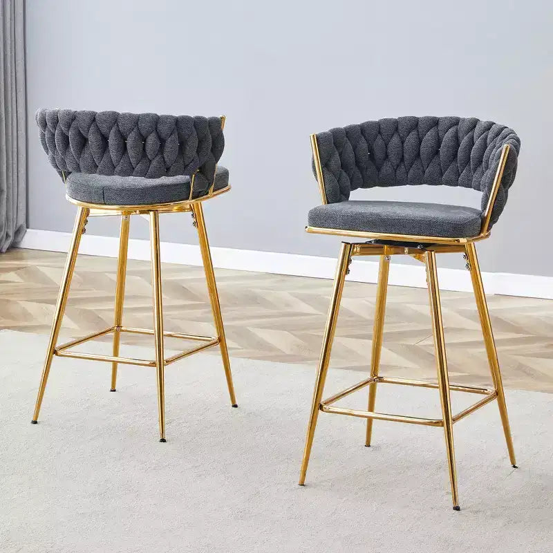 Set of 2 Swivel Bar Stools with Electroplated Metal Frame and Breathable Cotton Linen Cushion