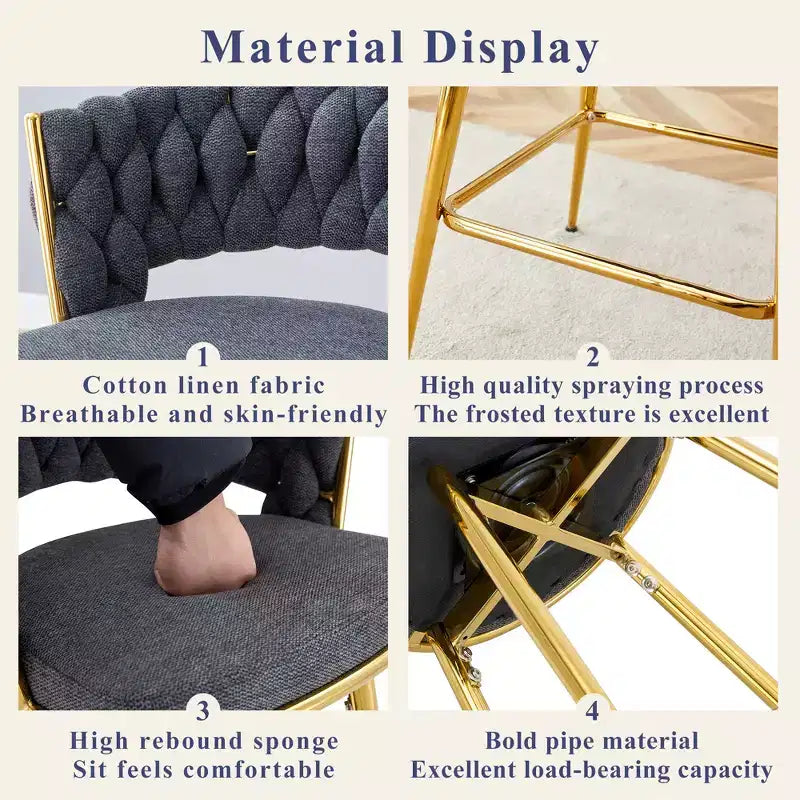 Set of 2 Swivel Bar Stools with Electroplated Metal Frame and Breathable Cotton Linen Cushion