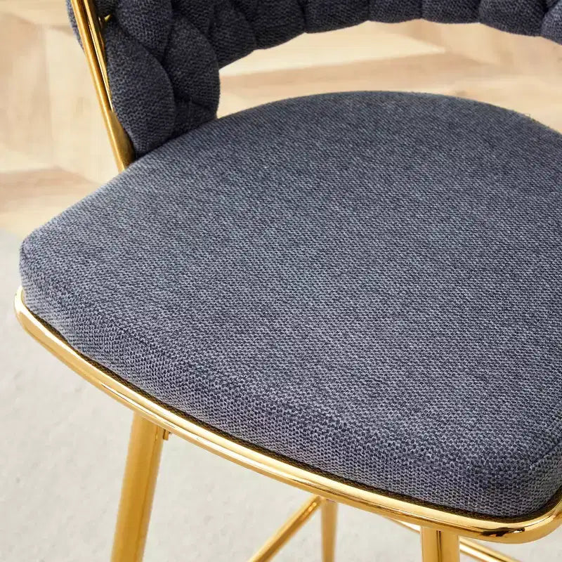 Set of 2 Swivel Bar Stools with Electroplated Metal Frame and Breathable Cotton Linen Cushion