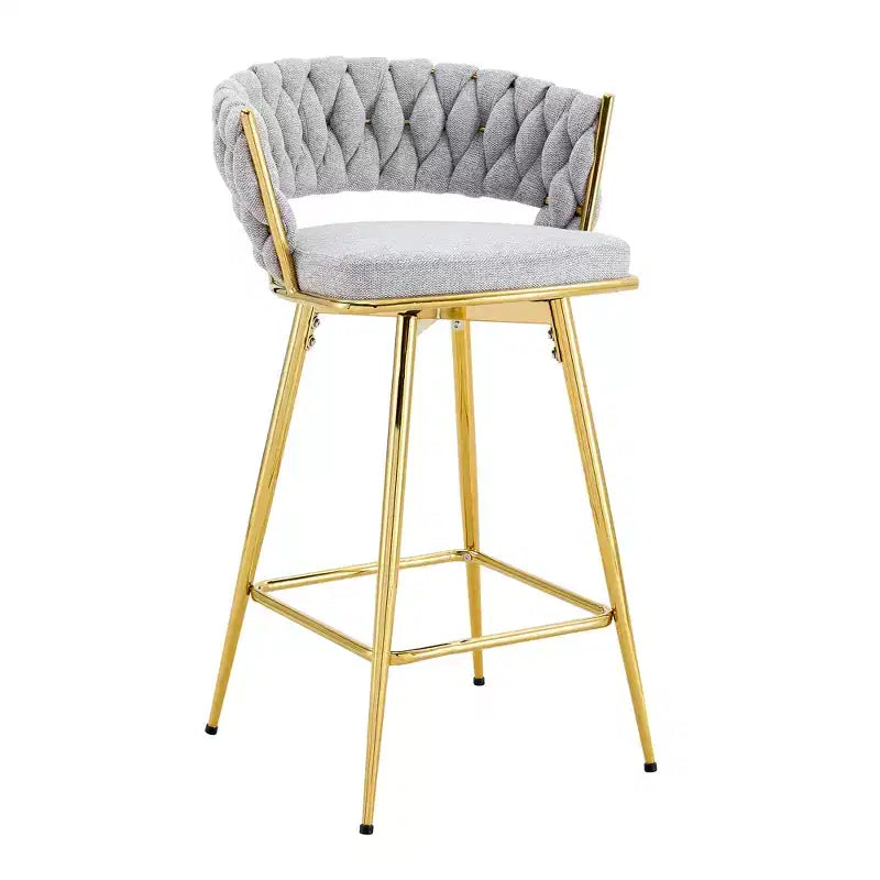 Set of 2 Swivel Bar Stools with Electroplated Metal Frame and Breathable Cotton Linen Cushion