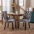 Set of 2 Tufted Velvet High-Back Dining Chairs with Nailhead Trim and Solid Wood Legs, Gray