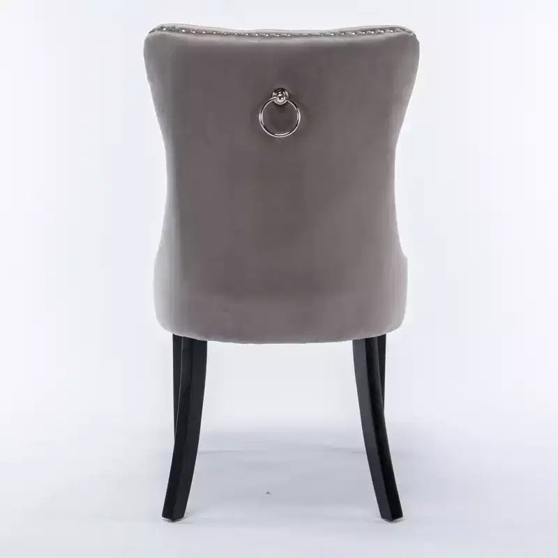 Set of 2 Tufted Velvet High-Back Dining Chairs with Nailhead Trim and Solid Wood Legs, Gray