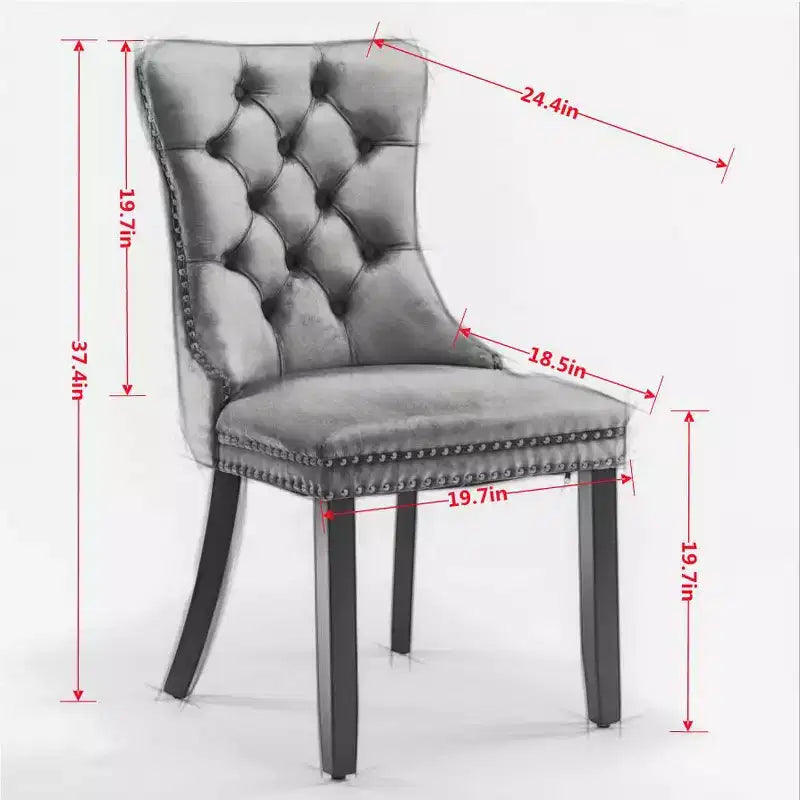 Set of 2 Tufted Velvet High-Back Dining Chairs with Nailhead Trim and Solid Wood Legs, Gray