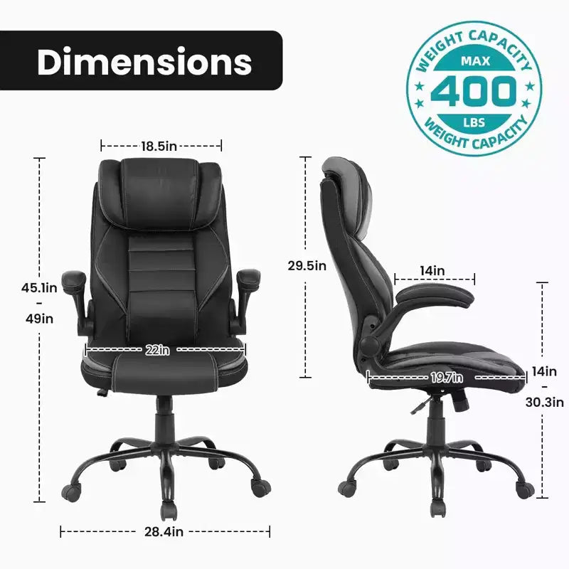 Ergonomic High-Back Leather Office Chair with Adjustable Headrest, Fold-Up Armrests and Lumbar Support