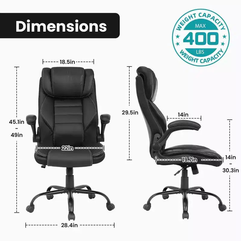 Ergonomic High-Back Leather Office Chair with Adjustable Headrest, Fold-Up Armrests and Lumbar Support