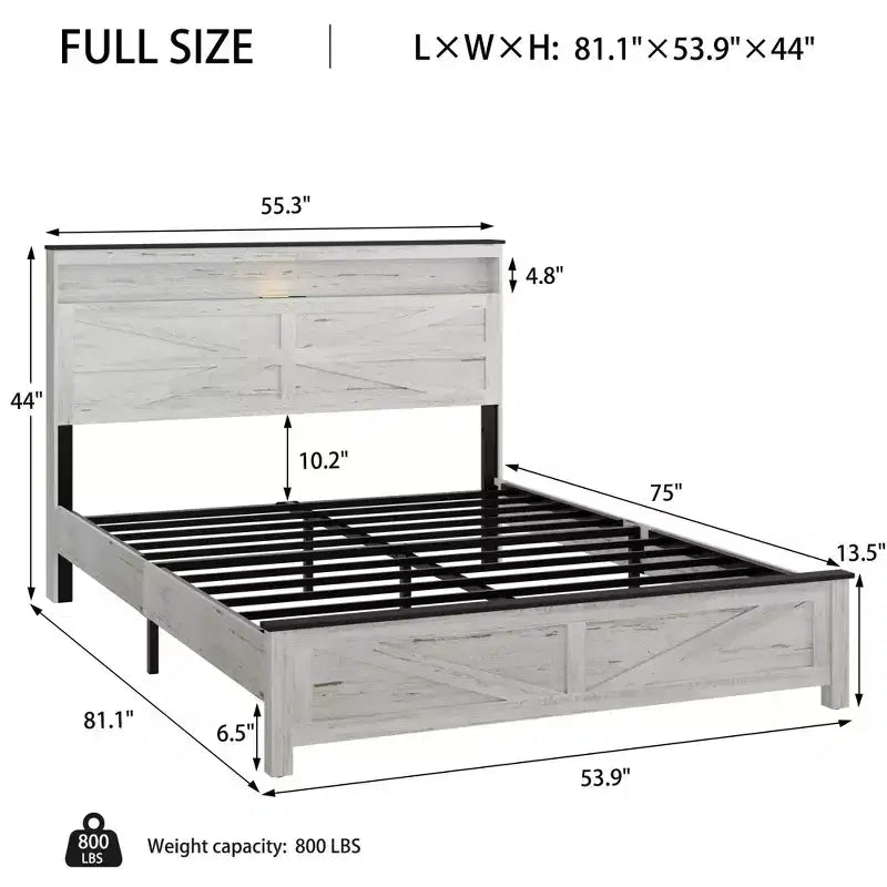 Platform Bed with LED and Charging Station, Hidden Storage and Headboard, Full/Queen/King