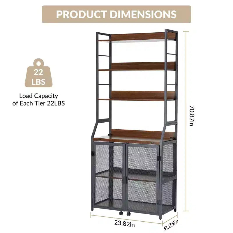 2-in-1 Bookshelf Desk with 6-Shelf Bookcase, Industrial Metal Frame, 70-Inch Floor Standing