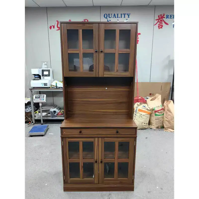 Wooden Kitchen Cabinet with 4 Doors, 1 Drawer and 6 Shelves, Freestanding Storage Cupboard