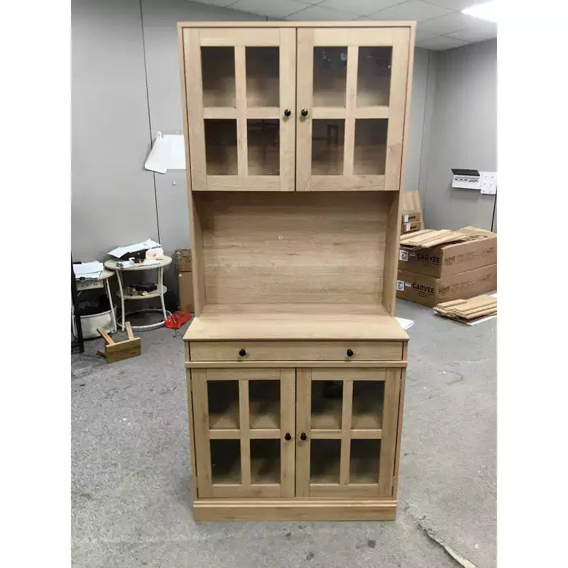 Wooden Kitchen Cabinet with 4 Doors, 1 Drawer and 6 Shelves, Freestanding Storage Cupboard
