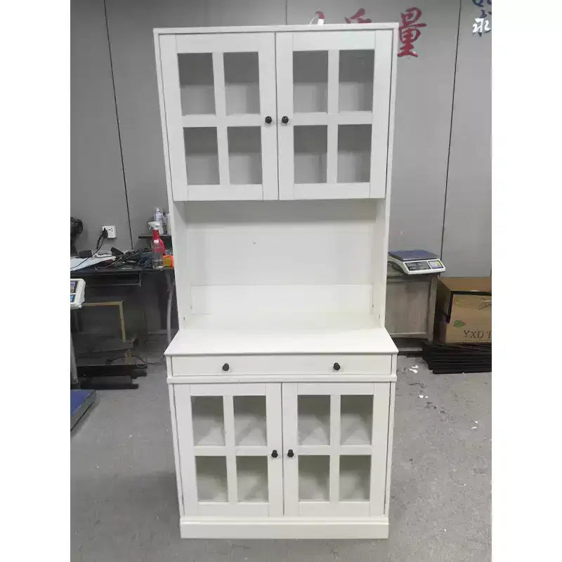 Wooden Kitchen Cabinet with 4 Doors, 1 Drawer and 6 Shelves, Freestanding Storage Cupboard