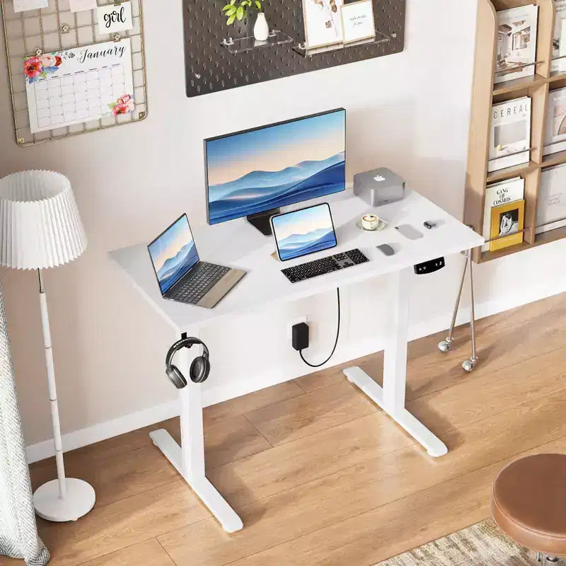 40-Inch Electric Standing Desk with Memory Presets, Height Adjustable Sit-to-Stand, White