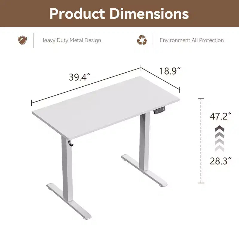 40-Inch Electric Standing Desk with Memory Presets, Height Adjustable Sit-to-Stand, White