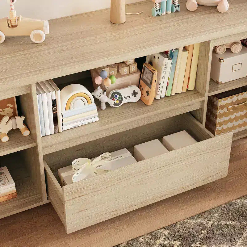 63-Inch Rattan TV Stand with Storage Drawer and Open Shelves, Fits TVs up to 70 Inch