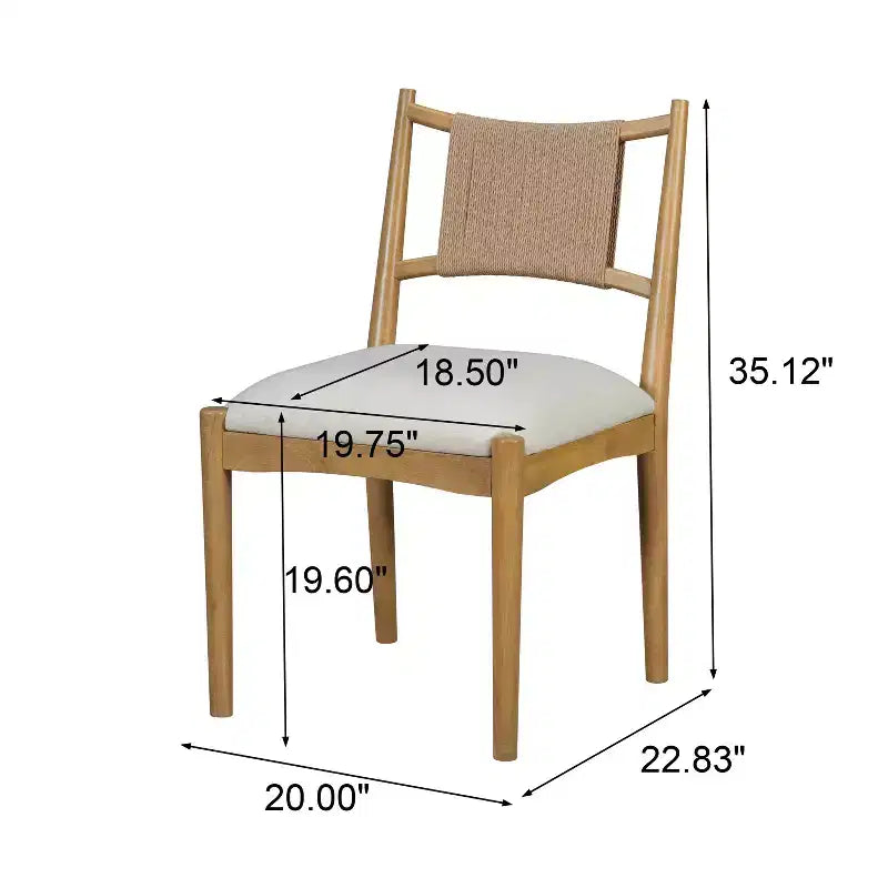 Set of 2 Mid-Century Modern Dining Chairs with Paper Rope Backrest and Rubberwood Frame