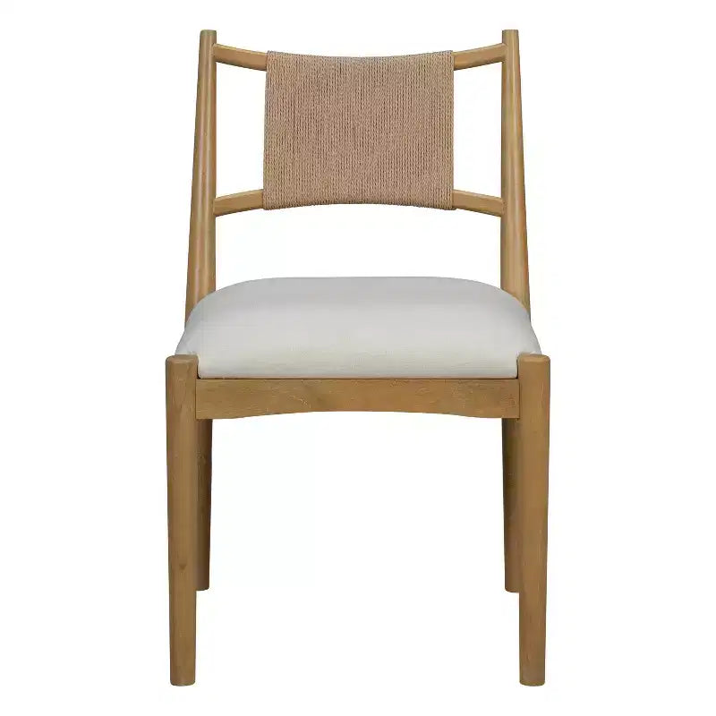 Set of 2 Mid-Century Modern Dining Chairs with Paper Rope Backrest and Rubberwood Frame